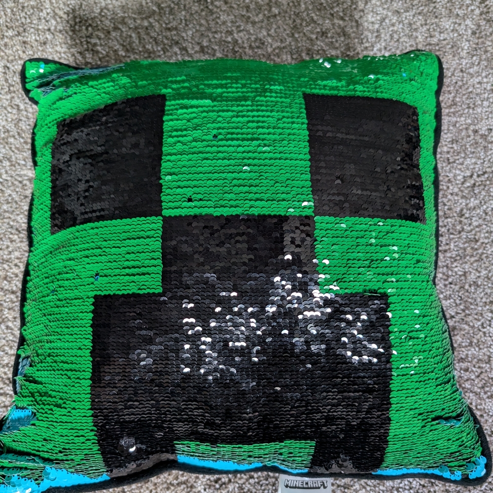 Minecraft Green and Black Sequin Pillow